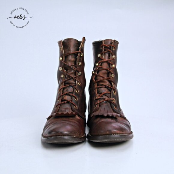 Avonite Hypalon Roper Lace Up Kilties Cowgirl Boots Brown Women 10.5* - Picture 6 of 12